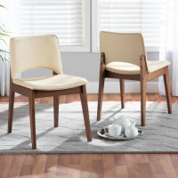 Baxton Studio RDC827-BeigeWalnut-DC Baxton Studio Afton Mid-Century Modern Beige Faux Leather Upholstered and Walnut Brown Finished Wood 2-Piece Dining Chair Set